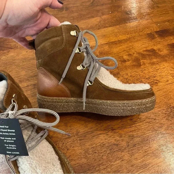 New Aquatalia Taelyn Suede Shearling Bootie Walnut Caramel size 5.5 - Picture 9 of 10
